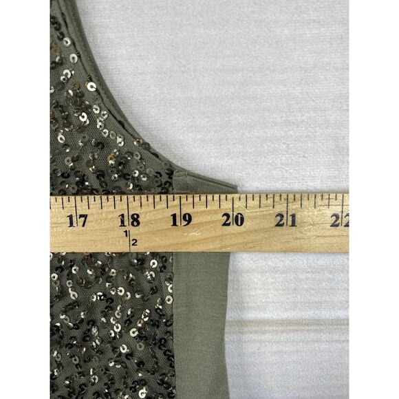 Chico's Tank Top Sz 2 Women L Green Sequins Front Sleeveless Party Lined Stretch - Picture 7 of 11